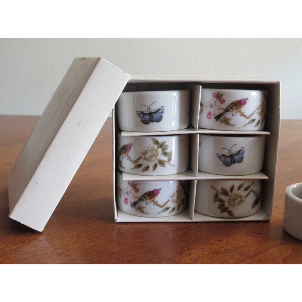 12x Shafford Chinese Garden Napkin Rings Fine China Bird Flower Butterfly Japan - Picture 3 of 11